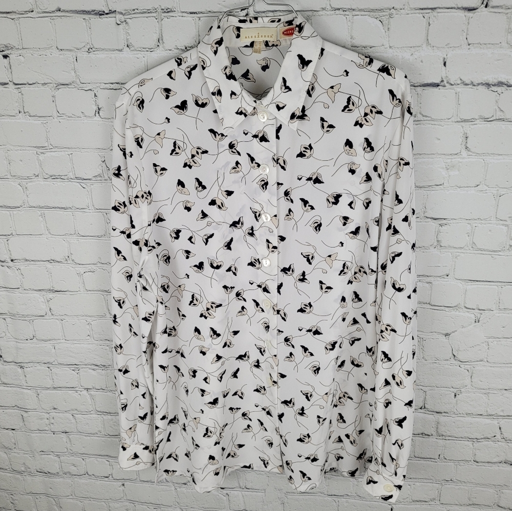 ALEXANDER | floral flower print button-up long sleeve collared blouse